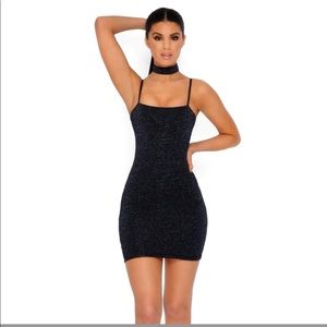 LET IT SHINE METALLIC KNIT CHOKER DRESS IN BLACK